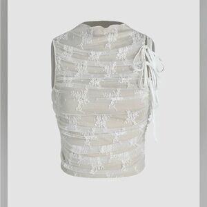 FLORAL LACE RUCHED KNOTTED TANK TOP